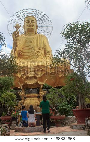 Big Golden Buddha At A Temple In Dalat Vietnam