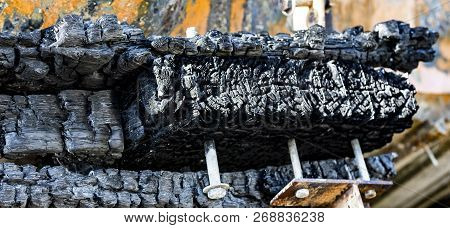 Damaged Industry Supermarket After Arson Fire With Burn Debris Of Twisted Metallic Wood Structure Af