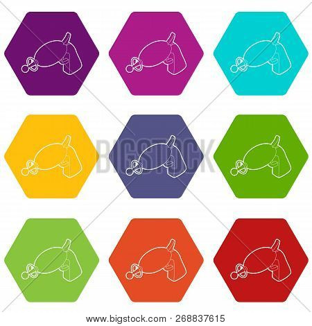 Alien Weapon Toy Icons 9 Set Coloful Isolated On White For Web