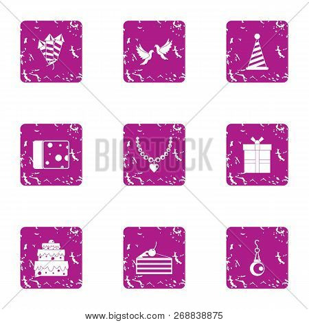 Shindig Icons Set. Grunge Set Of 9 Shindig Vector Icons For Web Isolated On White Background
