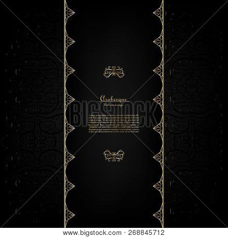 Arabesque Dark Pattern Gold Background Card Template Vector Design