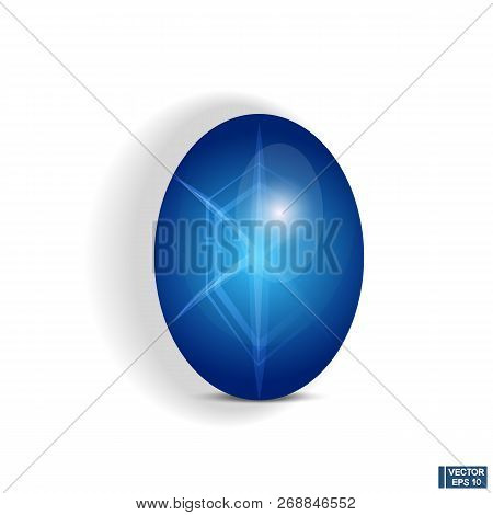 Vector Image. Jewelry Gemstone. Blue Star Sapphire Cabochon.