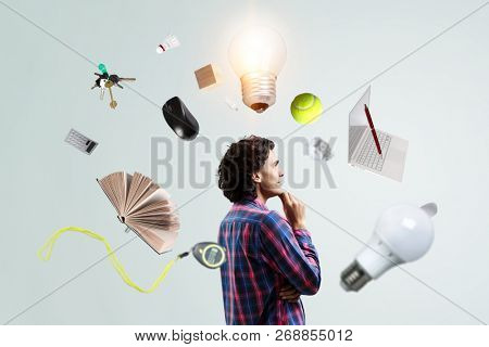 Pensive hipster guy. Mixed media
