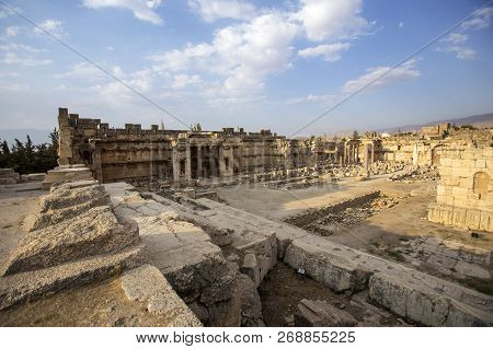 Ruins Of Jupiter Temple And Great Court Of Heliopolis In Baalbek, Bekaa Valley Lebanon