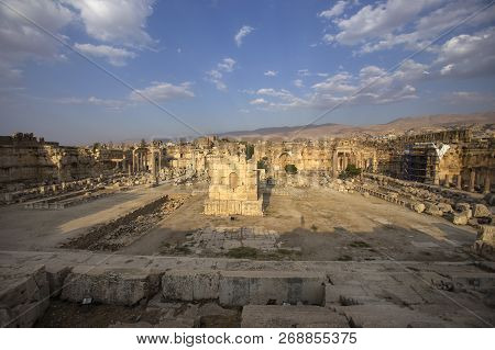 Ruins Of Jupiter Temple And Great Court Of Heliopolis In Baalbek, Bekaa Valley Lebanon