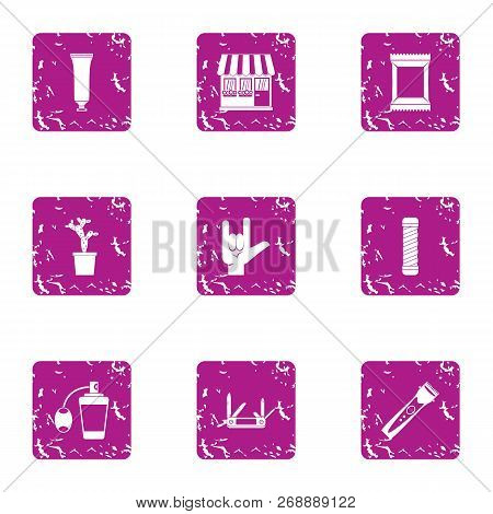 Woman Circumstance Icons Set. Grunge Set Of 9 Woman Circumstance Vector Icons For Web Isolated On Wh