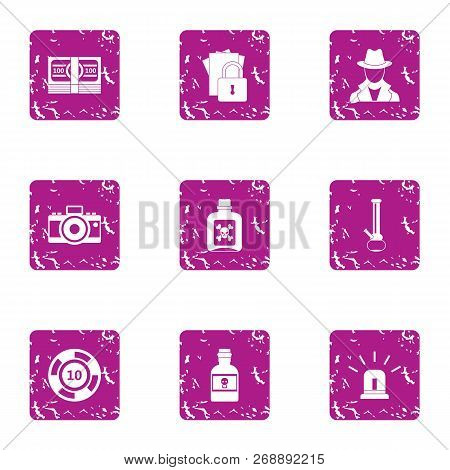 Dark Things Icons Set. Grunge Set Of 9 Dark Things Vector Icons For Web Isolated On White Background
