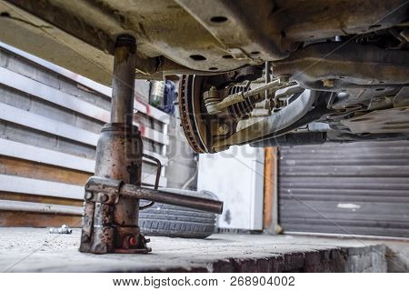 Forged Car For A Hundred. Car Repair. Car View From Below.