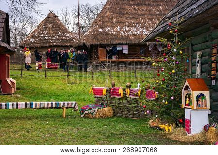 Uzhgorod, Ukraine - Jan 13, 2018: Vasylya Festival Celebrating In Museum Of Folk Architecture And Li