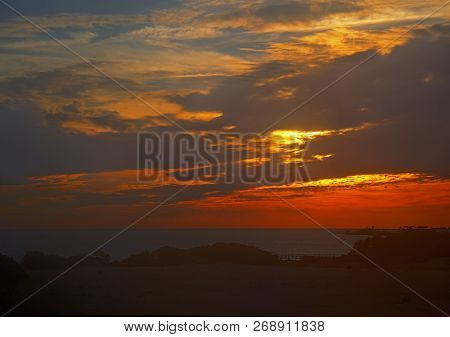 Sunset Over Albemarle Sound As Viewed From Jockeys Ridge State Park In The Town Of Nags Head On The 