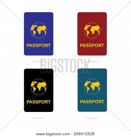 Many International Passport On White Background, Vector Illustration. Set With Passport.