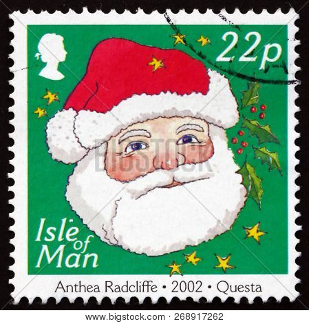 Isle Of Man - Circa 2002: A Stamp Printed In Isle Of Man Shows Santa Claus, Christmas, Circa 2002
