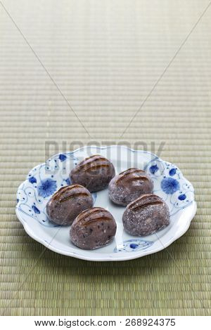 inoko mochi ( baby boar rice cake), traditional japanese sweets for tea ceremony in winter