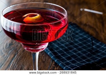Boulevardier Cocktail With Lemon Peel.