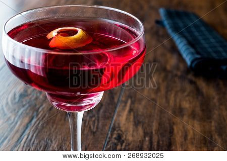 Boulevardier Cocktail With Lemon Peel.