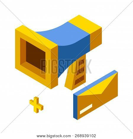 Speakerphone With Mail And Plus Icon Vector Illustration In Isometric Design