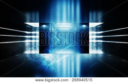 Background Of An Empty Room With  Walls And Concrete Floor. Empt