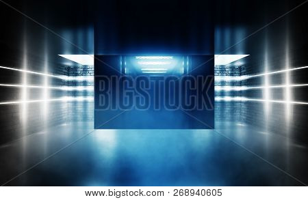 Background Of An Empty Room With  Walls And Concrete Floor. Empt