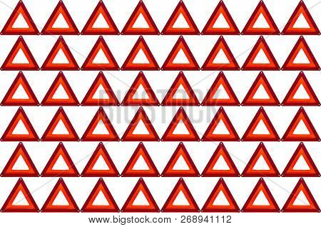 Pattern Made From Foldaway, Reflective Road Hazard Warning Triangle, Isolated On A White Background 