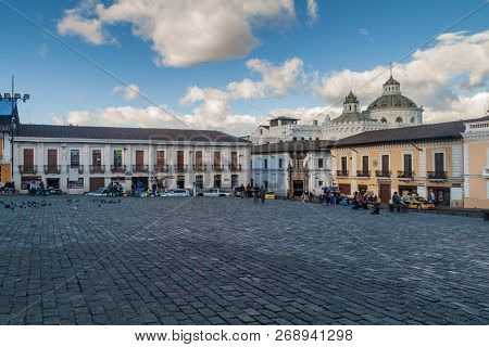 Quito, Ecuador - June 23, 2015: Plaza San Francisco Square And La Compania De Jesus Church In Old To