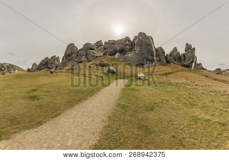 The Castle Hill Conservation Area or  Kura Tawhiti, Arthur's pass, Limestone rock formations, Southern Alps, South island, New Zealand