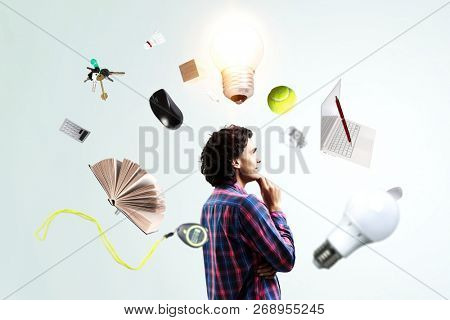 Pensive hipster guy. Mixed media