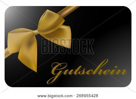 Shiny Black Gift Card With Gold Colored Ribbon And German Word Gutschein Vector Illustration