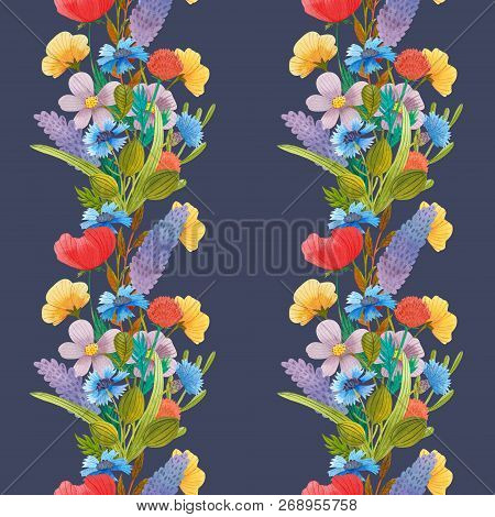 Wild Flowers Watercolor Pattern Set Illustration Seamless