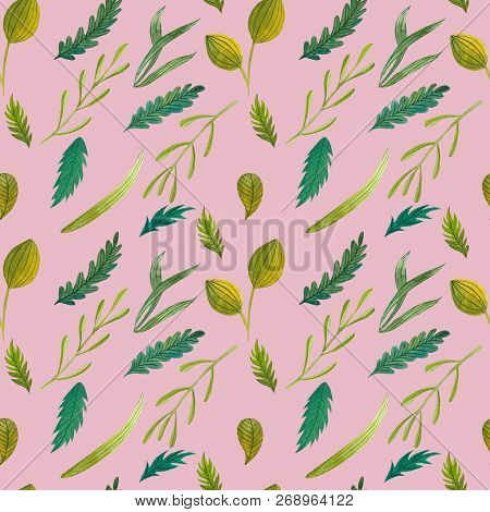 Green Leaves Illustration Watercolor Background Seamless Art