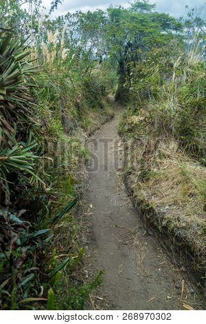 Tourist Trail Around Laguna Cuicocha Lake In Ecuador