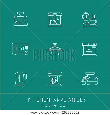 Kitchen Utensils And Household Appliances Linear Icons