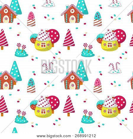 Vector Seamless Pattern With Yummy Sweet Candies