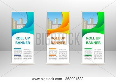 Roll Up Vertical Banner, Business Design Template, Vector Illustration
