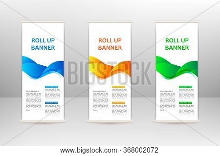 Roll Up Vertical Banner, Business Design Template, Vector Illustration