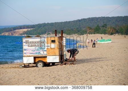 OLKHON ISLAND, 27 AUGUST, 2019: Tourists traveling on Olkhon Island, Baikal Lake, Siberia, Russia