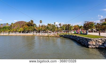 Chapala, Jalisco / Mexico, January 20, 2020. Lake Chapala Its Promenade With Its Logo In Colored Tre