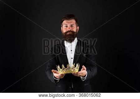 For You. Reward For Business Success. Top Manager. King Of Style. Bearded Man Wear Golden Crown. Ele
