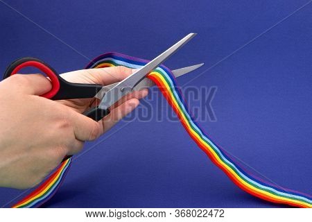 Homophobia. Stop Lgbt. Prohibition Of Demonstrations And Same-sex Marriage. The Lgbt Rainbow Ribbon 