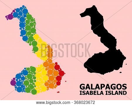 Rainbow Colored Collage Vector Map Of Galapagos - Isabela Island For Lgbt, And Black Version. Geogra