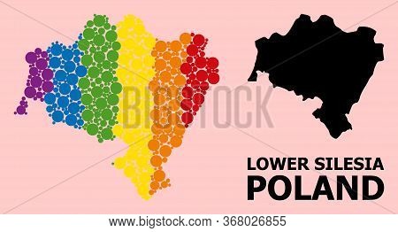 Rainbow Colored Mosaic Vector Map Of Lower Silesia Province For Lgbt, And Black Version. Geographic 