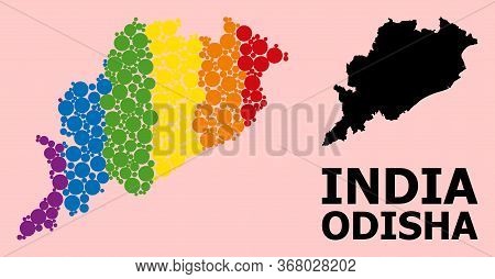 Spectrum Colored Collage Vector Map Of Odisha State For Lgbt, And Black Version. Geographic Collage 