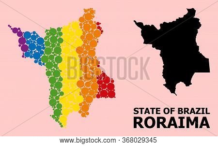 Rainbow Vibrant Mosaic Vector Map Of Roraima State For Lgbt, And Black Version. Geographic Mosaic Ma