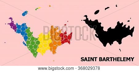 Spectrum Colored Pattern Vector Map Of Saint Barthelemy For Lgbt, And Black Version. Geographic Conc