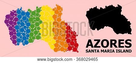 Rainbow Vibrant Mosaic Vector Map Of Santa Maria Island For Lgbt, And Black Version. Geographic Mosa
