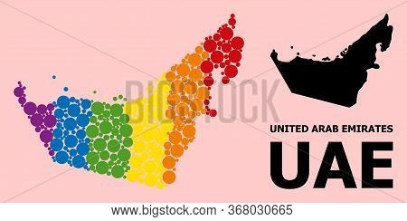 Spectrum Colored Mosaic Vector Map Of United Arab Emirates For Lgbt, And Black Version. Geographic M