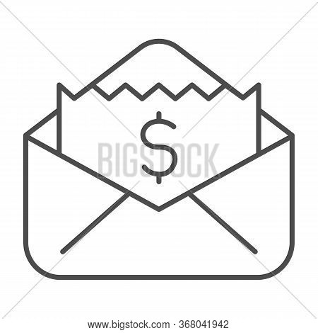 Envelope With Dollar Bill Thin Line Icon, Business Concept, Letter With Financial Payment Sign On Wh