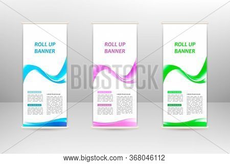 Roll Up Vertical Banner, Business Design Template, Vector Illustration