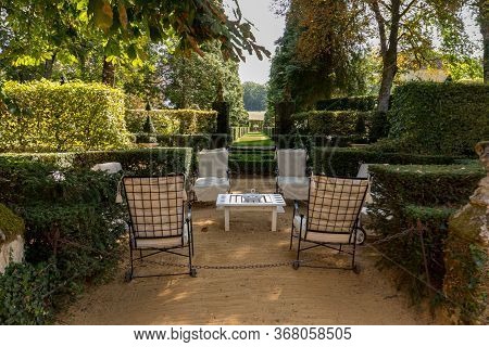 Eyrignac, France - September 2, 2018: The Picturesque Jardins Du Manoir D Eyrignac In Dordogne. Fran