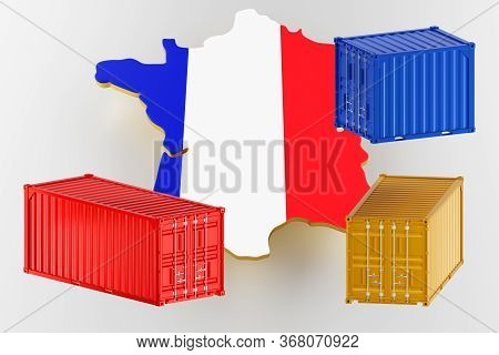 3d Map Of France. Freight Shipping In Containers. Export From The Country In Containers. 3d Renderin