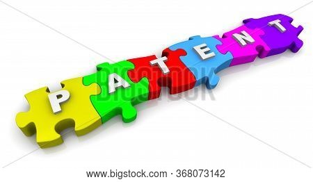 Patent. Puzzles With The Word. The White Word Patent Composed From Labeled By Letters Colorful Puzzl